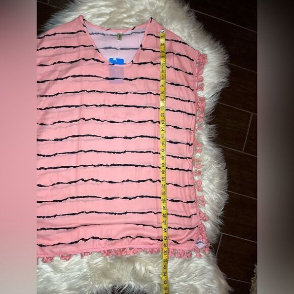 Yincro coral/black striped Chiffon Tassel Swimsuit Cover Up Beach - Picture 7 of 8